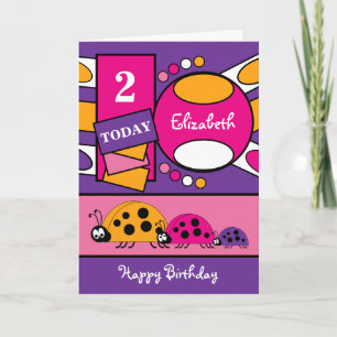 Carte 2 ans n'importe quel âge coccinelle violet rose