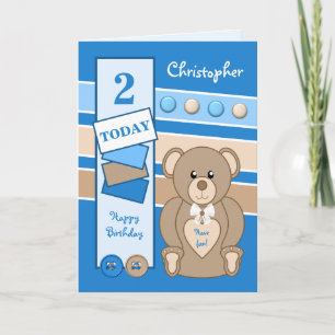 Carte 2 ans n'importe quel âge ours en peluche enfants b