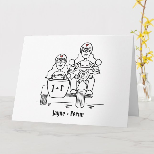Carte 2 mariées personnalisées Motorbike & Mariage Sidec (Fleur jaune)