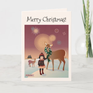 Carte 2 Petite fille avec un cerf art original ©️ TRFors