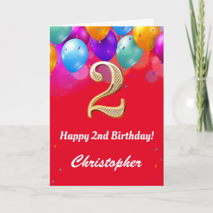 Carte 2e anniversaire Ballons rouges et dorés