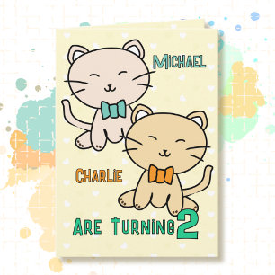 Carte 2e anniversaire de jumeaux garçons Mignon Chat de 