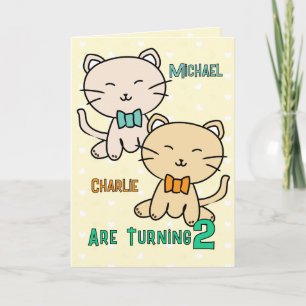 Carte 2e anniversaire de jumeaux garçons Mignon Chat de