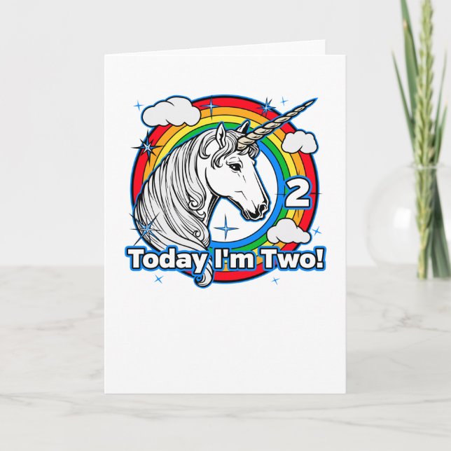 Carte 2e anniversaire de l'enfant Unicorn Rainbow Aujour (Devant)