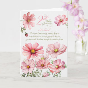 Carte 2e Anniversaire de Mariage Cosmos Rose Sentimental