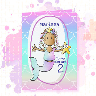 Carte 2e anniversaire Ethnique Sirène Dessin Animé Adora