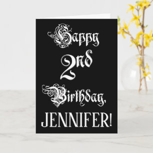 Carte 2e anniversaire : fantaisie, élégant script + Nom