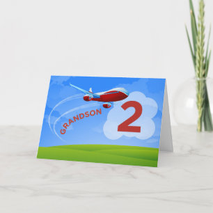 Carte 2e anniversaire Grand-fils avion rouge