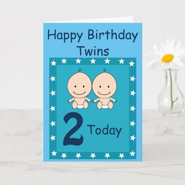 Carte 2e Anniversaire Jumeaux Garçons (Petite plante)