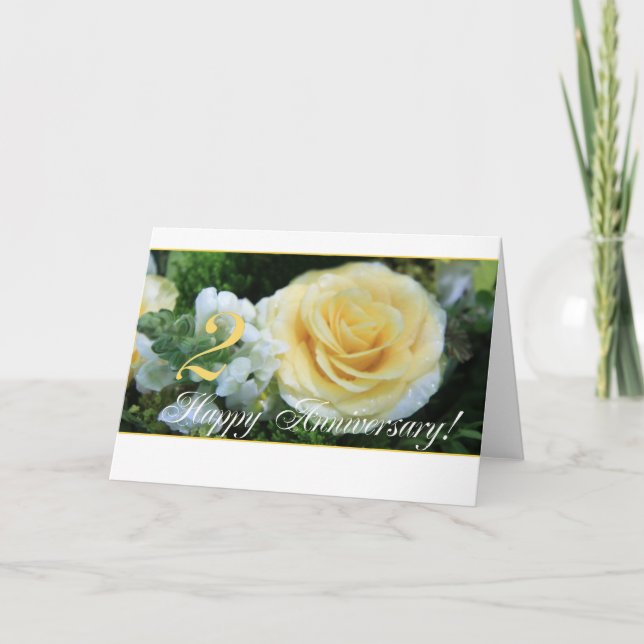 Carte 2e anniversaire Mariage - Rose jaune (Devant)