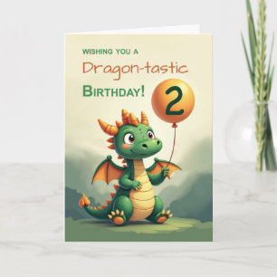 Carte 2e anniversaire mignon Dragon tenant Ballons Magiq