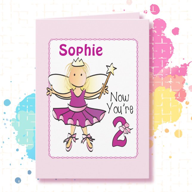 Carte 2e anniversaire mignon rose Ballerina Sweet Adorab (Créateur téléchargé)