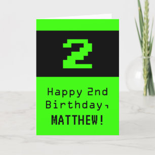 Carte 2e anniversaire : Nerdy / Geeky Style "2" et nom