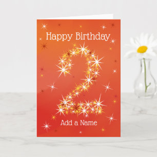 Carte 2e anniversaire - Numéro 2 en étoiles - Rouge - Ag