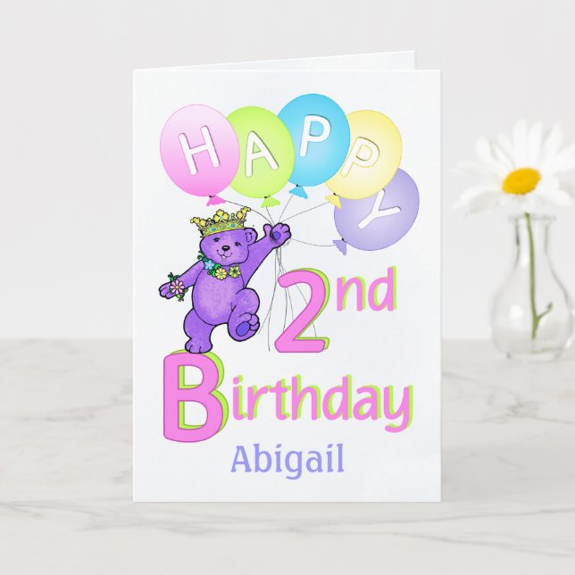 Carte 2e anniversaire Princess Bear, Nom personnalisé (Petite plante)