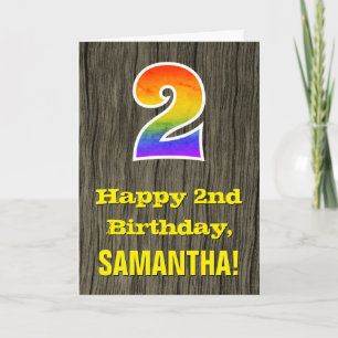 Carte 2e anniversaire : Rustic Faux Wood Look, Rainbow "
