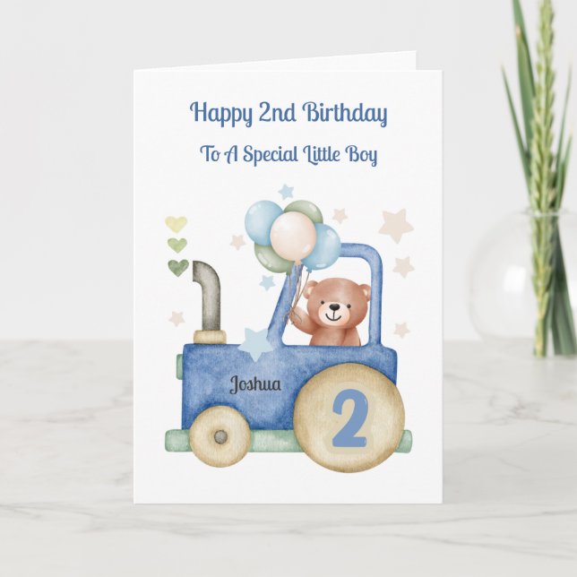 Carte 2e Anniversaire Tracteur Teddy Birthday Boy Card (Devant)