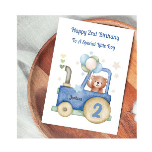 Carte 2e Anniversaire Tracteur Teddy Birthday Boy Card
