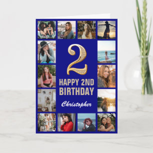 Carte 2e Joyeux Anniversaire Marine Blue & Gold Photo Co