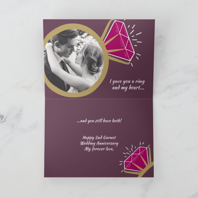 Carte 2ème anniversaire de mariage grenat maintenant pui (Intérieur)