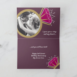 Carte 2ème anniversaire de mariage grenat maintenant pui