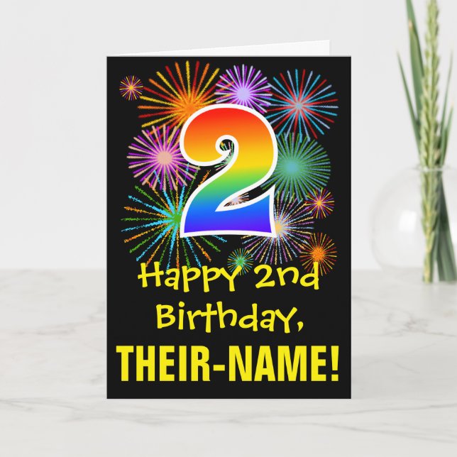 Carte 2ème anniversaire : Fun Motif Fireworks + Rainbow  (Devant)