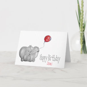 Carte 2ème ou tout éléphant d'anniversaire avec ballon r