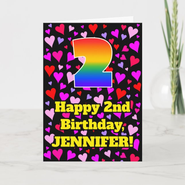 Carte 2nd Birthday: Loving Hearts Pattern, Rainbow # 2 (Devant)