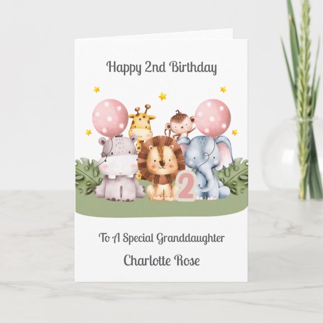 Carte 2nd Birthday Safari Leaf Animals Card (Devant)