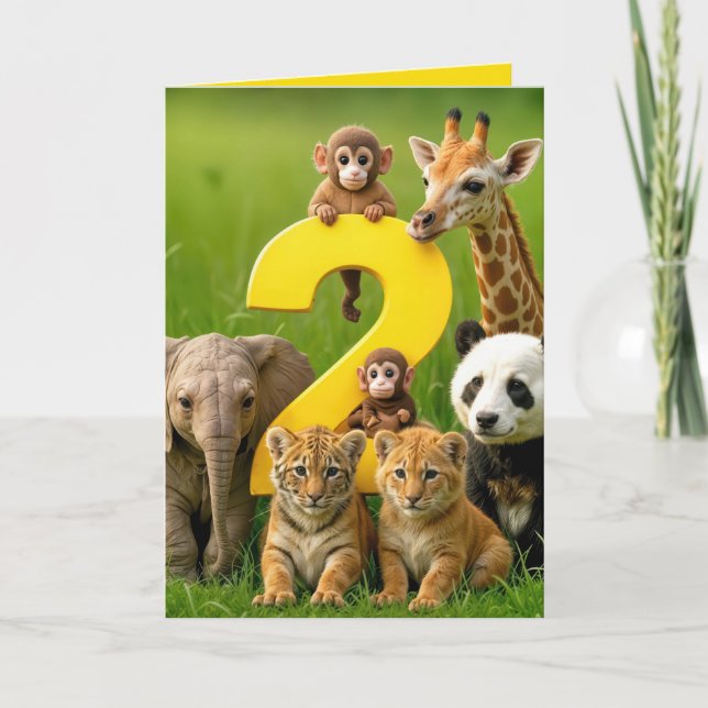 Carte 2nd Birthday Wildlife Animal Babies (Devant)