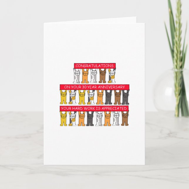 Carte 30 Anniversaire du travail Félicitations chats mig (Devant)