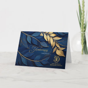 Carte 30 ans Anniversaire de l'employé Bleu Botanique PE