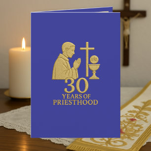 Carte 30 Ans de Sacerdoce Or Élégant Catholique