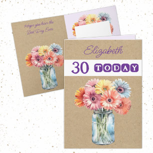 Carte 30 ans fleurs de gerbera violettes anniversaire to
