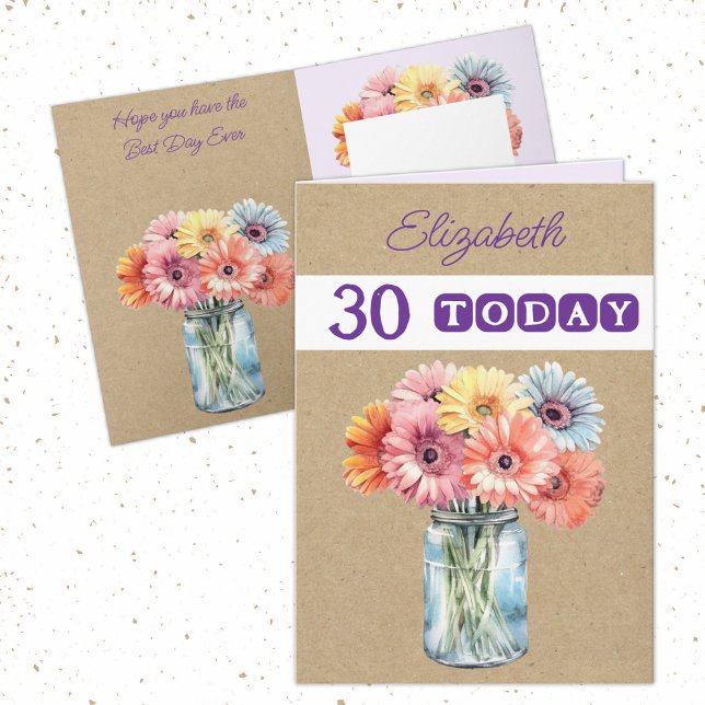 Carte 30 ans fleurs de gerbera violettes anniversaire to (Créateur téléchargé)