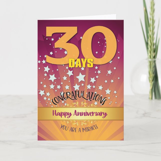 Carte 30 Jours d'Anniversaire de Récupération Numéral Gr (Devant)