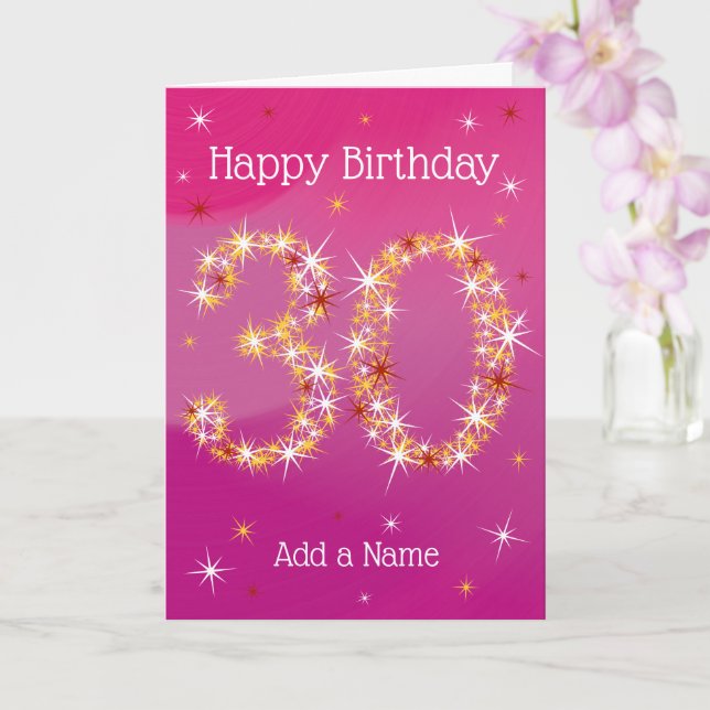 Carte 30e anniversaire - âge 30 étoiles numéros - rose (Orchidée)