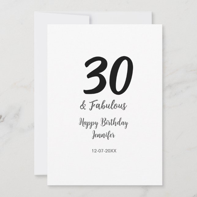 Carte 30e anniversaire ajouter nom date année noir (Devant)
