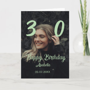 Carte 30e anniversaire ajouter nom date année vert paste