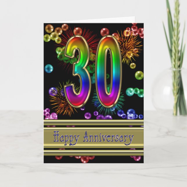 Carte 30e anniversaire avec feux d'artifice et bulles (Devant)