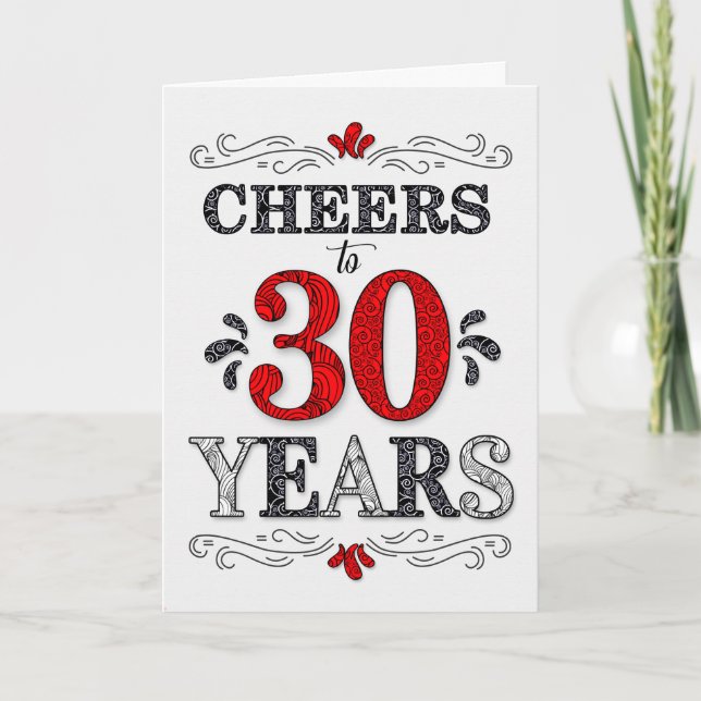 Carte 30e anniversaire Cheers en Motif noir blanc rouge (Devant)