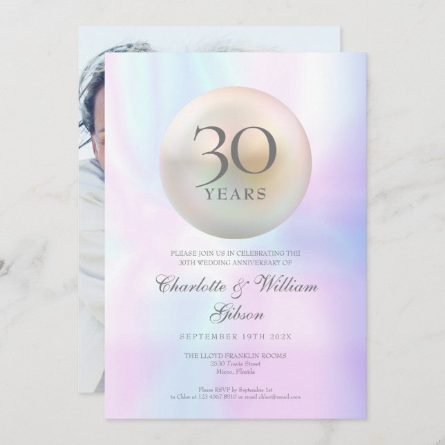 Carte 30e Anniversaire de Mariage Chic Perle Photo (Devant / Derrière)