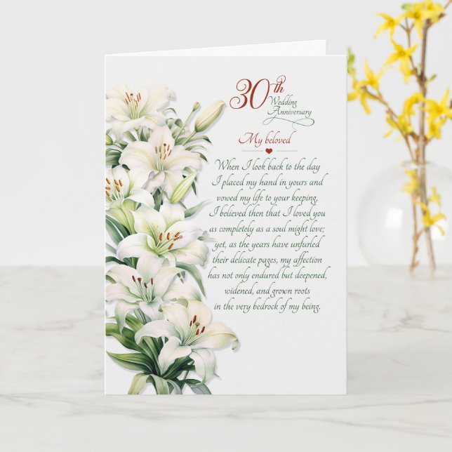 Carte 30e Anniversaire De Mariage Romantique Lys Blancs (Fleur jaune)
