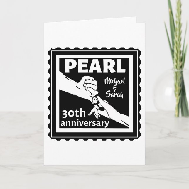 Carte 30e anniversaire de mariage romantique noir et bla (Devant)