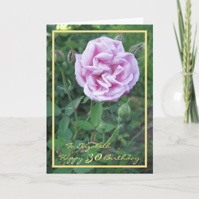 Carte 30e Anniversaire Elizabeth Purple Rose Elegant Gol (Devant)