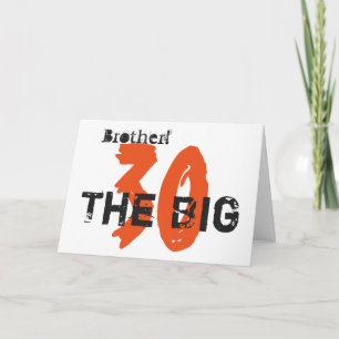 Carte 30e anniversaire, frère, orange, noir sur blanc.