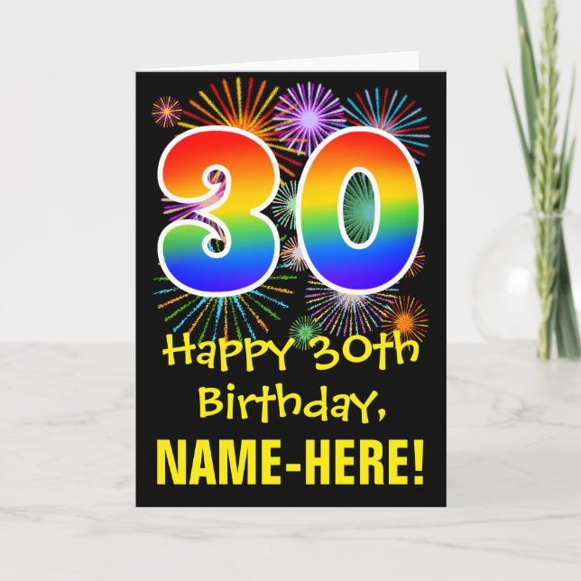 Carte 30e anniversaire : Fun Fireworks Motif + Rainbow 3 (Devant)