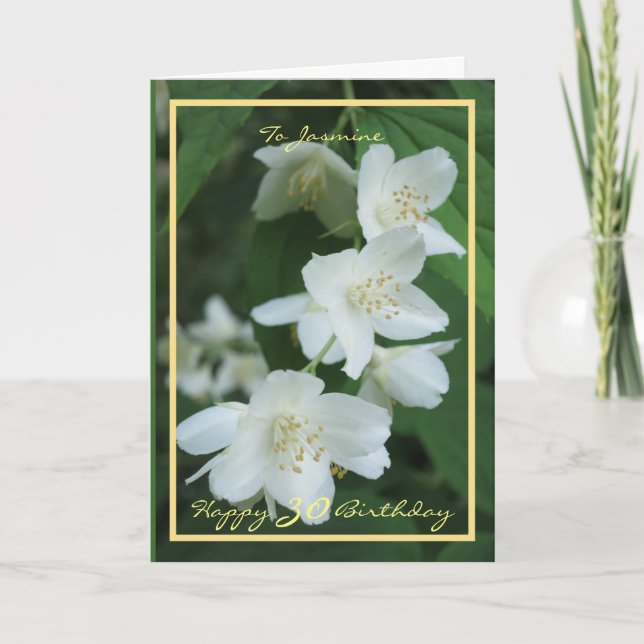Carte 30e anniversaire Jasmine Flowers Elégant cadre Or (Devant)