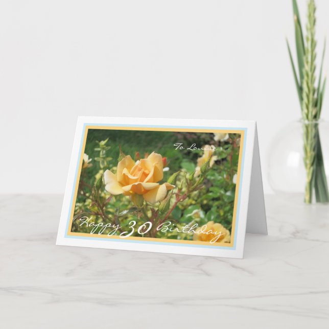 Carte 30e Anniversaire Louise Rose jaune bleu doré Cadre (Devant)