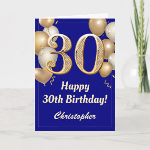 Carte 30e anniversaire Marine Bleu et Ballons d'or Confe